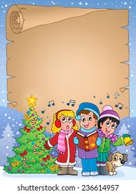 Parchment with carol singers - eps10 vector illustration.