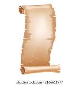 Parchment cartoon scroll. Empty old paper scroll blank papurus. Fairy manuscript and vintage letter. Vector textured antique element.