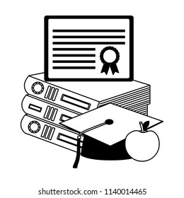 parchment diploma and hat graduation with books