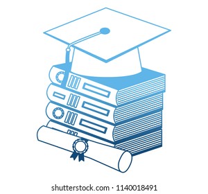 parchment diploma and hat graduation with books