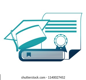 parchment diploma and hat graduation with books