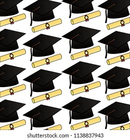 parchment diploma and hats graduation pattern