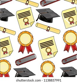 parchment diploma and hats graduation pattern