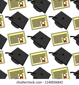 parchment diploma and hats graduation pattern