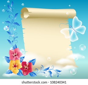 Parchment and flowers in the sky