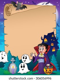 Pergamino con vampiro de Halloween - ilustración vectorial eps10.