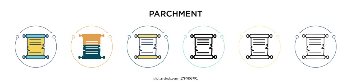 Parchment icon in filled, thin line, outline and stroke style. Vector illustration of two colored and black parchment vector icons designs can be used for mobile, ui, web