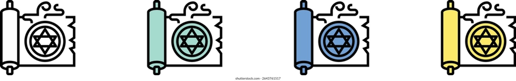 parchment icon. Outline, Green, Blue and Yellow Style Design Isolated On White Background