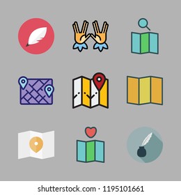 parchment icon set. vector set about map, quill and kabbalah icons set.