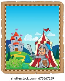 Parchment with knight by tent theme 2 - eps10 vector illustration.