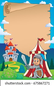 Pergamino con caballero por tema de tienda 1 - ilustración vectorial eps10.
