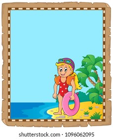 Parchment with little girl swimmer - eps10 vector illustration.