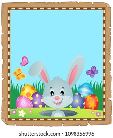 Parchment with lurking Easter bunny 1 - eps10 vector illustration.