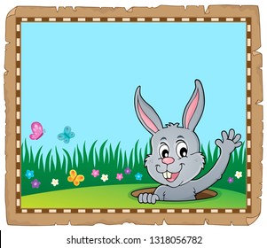 Perchment mit lurkendem Osterhasen 4 - eps10 Vektorgrafik.