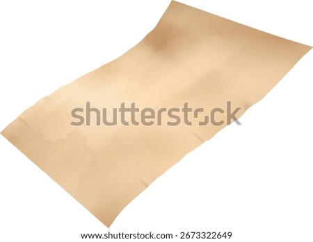 Parchment paper flying. Realistic blank fly kraft paper sheet. Vintage curled brown page. Retro letter or note mockup floating in air. Vector illustration isolated. Dynamic scattered document