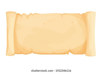 Parchment paper, scroll papyrus, empty frame, blank in cartoon style detailed isolated on white background stock vector illustration. Textured ui asset, mediaeval, antique element.