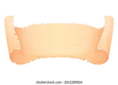 Parchment paper, scroll papyrus, empty frame, blank in cartoon style detailed isolated on white background stock vector illustration. Textured ui asset, mediaeval, antique element.