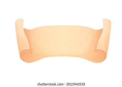 Parchment paper, scroll papyrus, empty frame, blank in cartoon style detailed isolated on white background stock vector illustration. Textured ui asset, mediaeval, antique element.