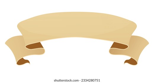 Parchment paper scroll ribbon, old vintage banner game ui element in cartoon style isolated on white background.