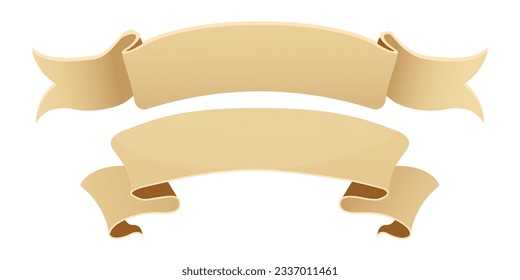 Parchment paper scroll ribbon, old vintage banner game ui element in cartoon style isolated on white background.
