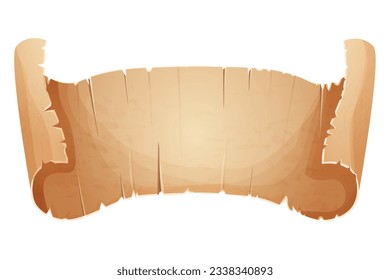 Parchment paper scroll ribbon, old vintage banner game ui element in cartoon style isolated on white background.