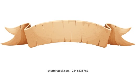 Parchment paper scroll ribbon, old vintage banner game ui element in cartoon style isolated on white background.