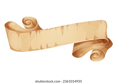 Parchment paper scroll ribbon, old vintage banner game ui element in cartoon style isolated on white background.