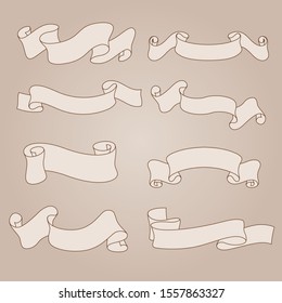 Parchment paper scrolls in vintage style. Vector illustration