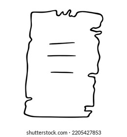 Parchment paper sheet. Curved papyrus letter document. Hand drawn outline, doodle sketch. Freehand, minimalism style, line art. Isolated. Vector illustration 