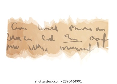 Parchment paper, torn pieces, old sheetwith unreadble scrit in cartoon style, textured empty note isolated on white background. Game ui elements