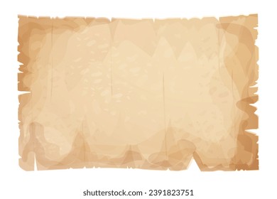 Parchment paper, torn pieces, old sheet in cartoon style, textured empty note isolated on white background. Game ui elements