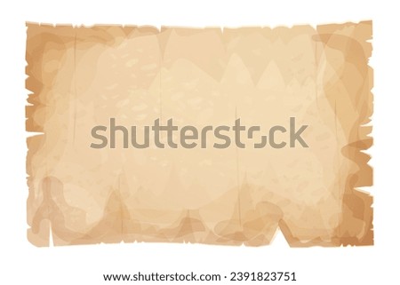 Parchment paper, torn pieces, old sheet in cartoon style, textured empty note isolated on white background. Game ui elements