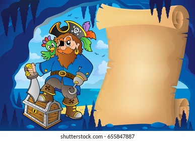 Pergamino en la imagen de la cueva pirata 5 - ilustración vectorial eps10.
