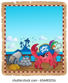 Parchment with pirate crab on ship - eps10 vector illustration.