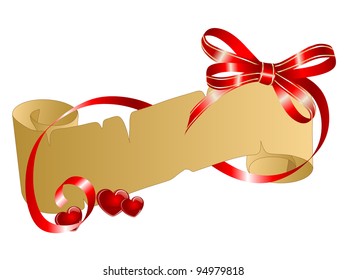 Parchment with red hearts and red ribbon