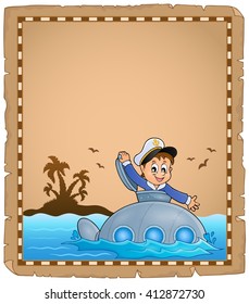 Parchment with sailor on submarine - eps10 vector illustration.