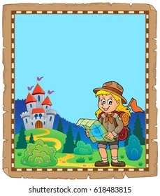 Parchment with scout girl theme 4 - eps10 vector illustration.