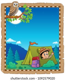 Parchment with scout in tent theme 1 - eps10 vector illustration.