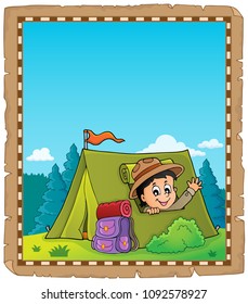 Parchment with scout in tent theme 2 - eps10 vector illustration.