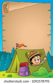 Pergamino con scout en el tema de tienda 3 - ilustración vectorial eps10.