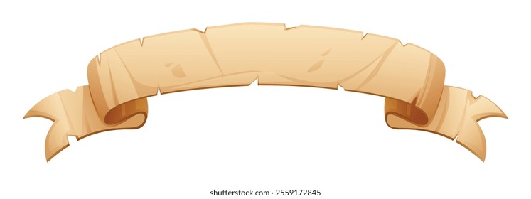 Parchment scroll banner, blank vintage paper in ribbon style, empty space for text. Vector illustration