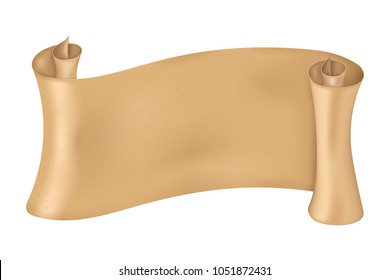 Parchment scroll. Golden 3d paper banner. Vector illustration isolated on white background