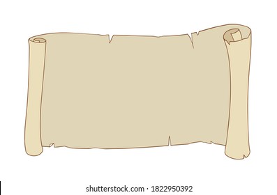 Parchment scroll. Horizontal paper piece. Vector illustration isolated on white background