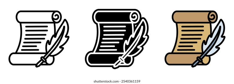 Parchment Scroll icon is a rolled document made of treated animal skin used for writing records decrees and literary works in ancient times.