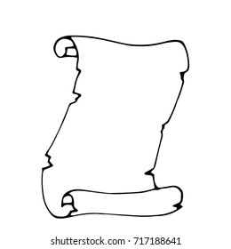 Parchment scroll. Outline icon. Hand drawn doodle. Vector illustration isolated on white background