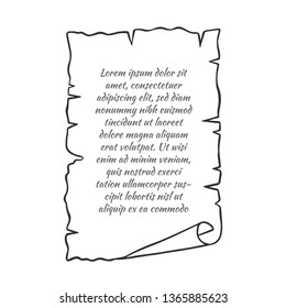 Parchment scroll with text. Cartoon style. Vector illustration.