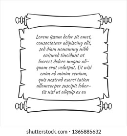 Parchment scroll with text. Cartoon style. Vector illustration.