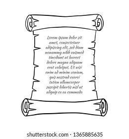 Parchment scroll with text. Cartoon style. Vector illustration.