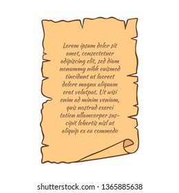 Parchment scroll with text. Cartoon style. Vector illustration.