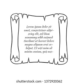 Parchment scroll with text. Cartoon style. Vector illustration.

